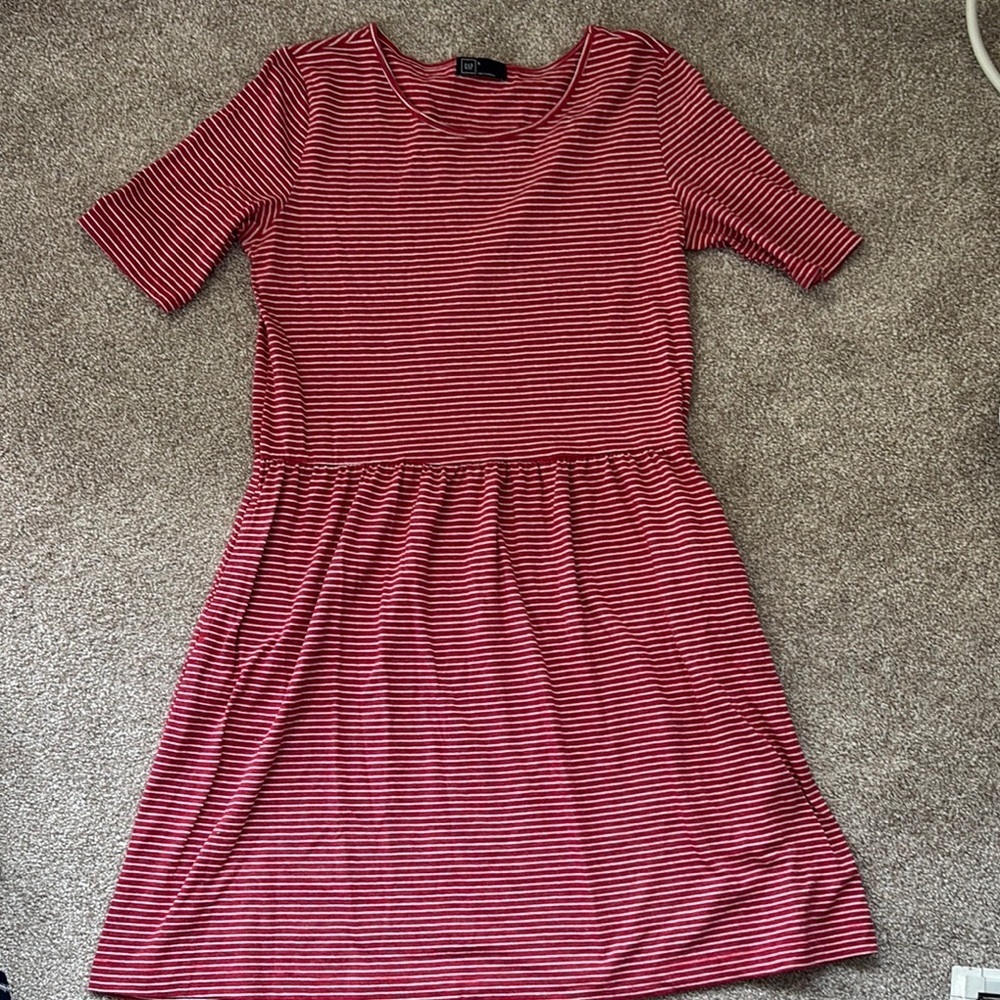 GAP Red and White Striped Midi Dress